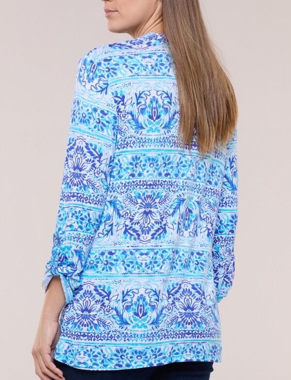 Remera Estampada Manga 3/4 Roll-up AZUL/MULTI