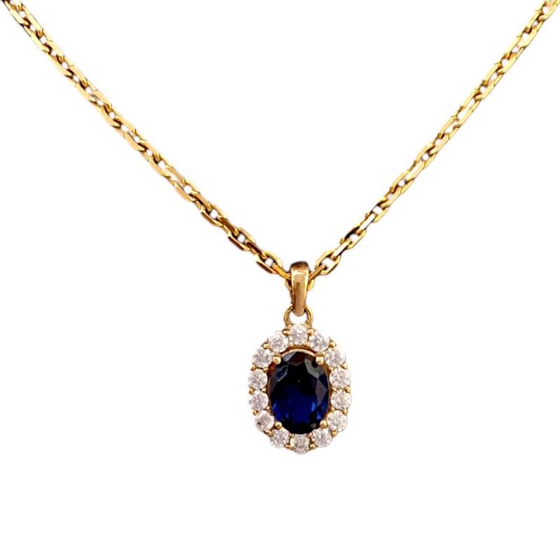 Dije Halo-Oro bajo-Piedra Zafiro y Zirconia-CP8687 Conpiedra