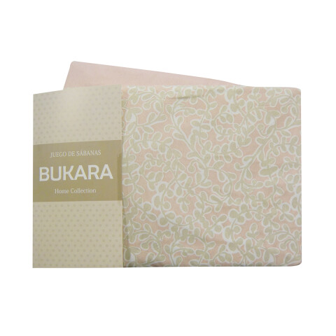 Juego Sábanas 1 Plaza Bukara 100% Microfibra 251-1 HOJAS ROSA
