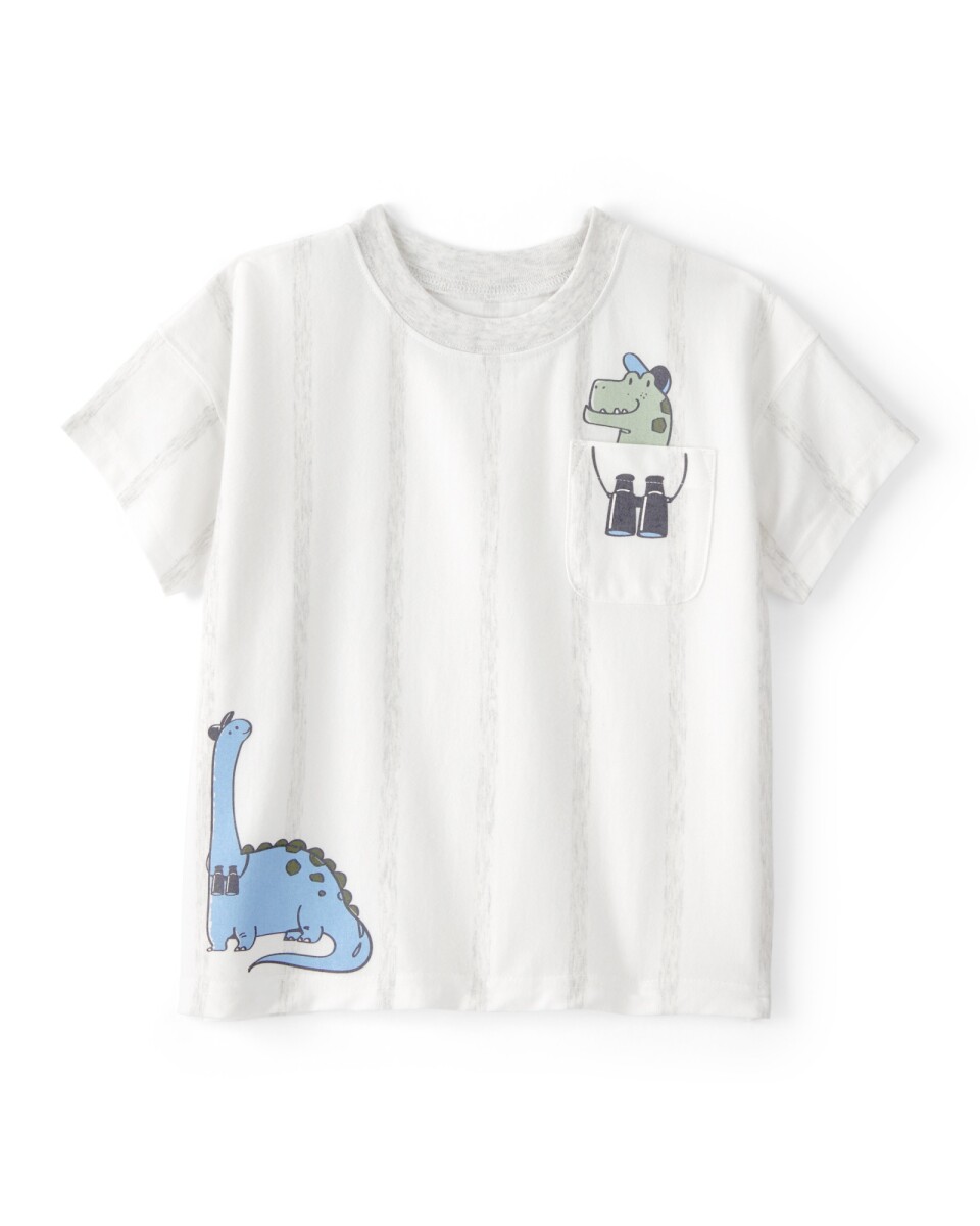 Remera de algodón, manga corta, blanca, estampa dinos 