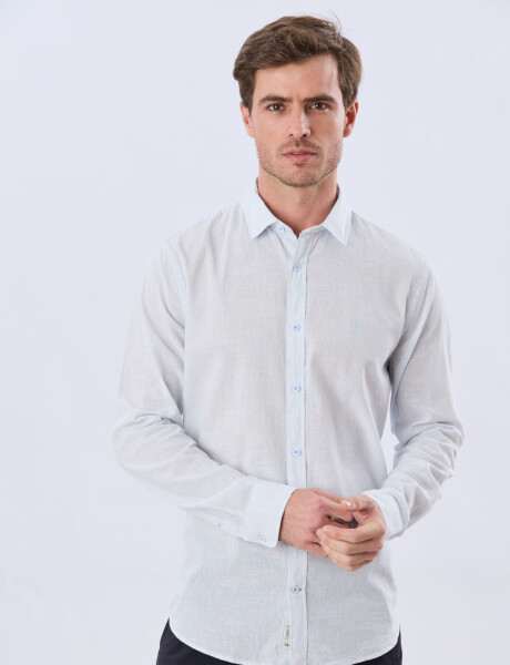 CAMISA RAYADA DE LINO Celeste