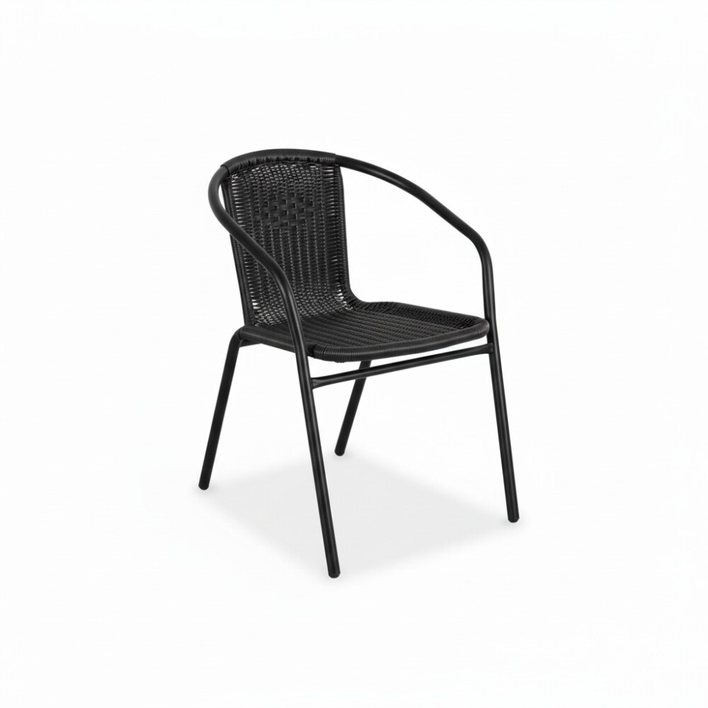 Set De Jardín Mesa De Vidrio + 2 Sillas Símil Rattan Negro