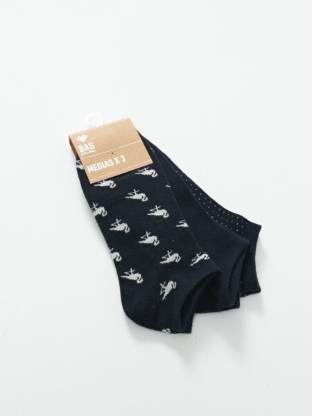 Pack x3 medias soquete Estampado Flamencos Azul