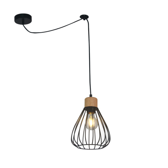 Colgante con reja negro y madera E27 Ø180 mm IX9154