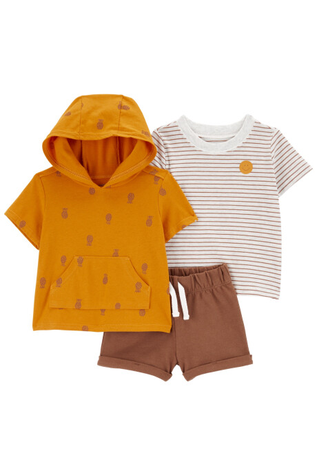 Set tres piezas de algodón, short, canguro y remera de mangas cortas Set tres piezas de algodón, short, canguro y remera de mangas cortas