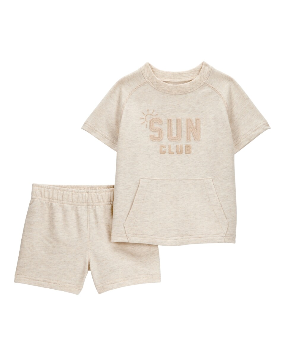 Set dos piezas de algodón, short y remera con bolsillo canguro 