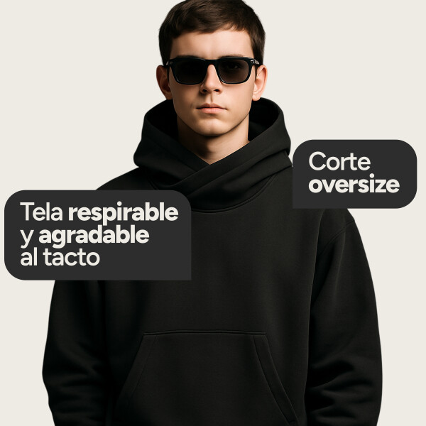 Canguro Buzo OverSize Capucha Cuello Frio Invierno Unisex Color Negro Talle L