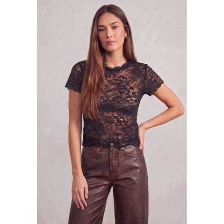 Remera Encaje Manga Corta Marron