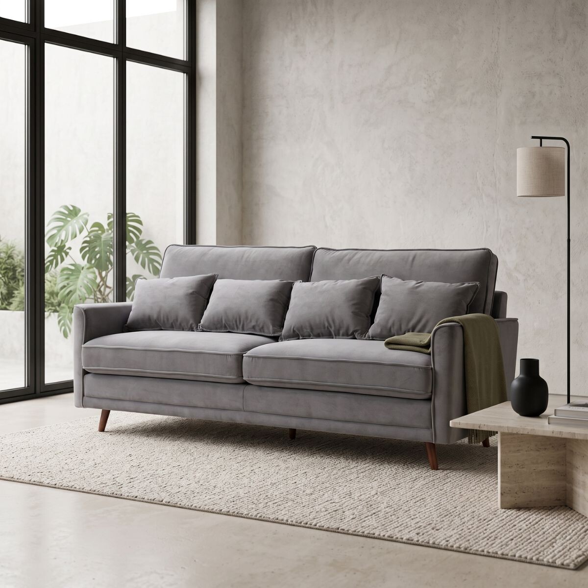 Sofá Realeza - Tela Microfibra - 3 cuerpos - 12091 (Gris) 