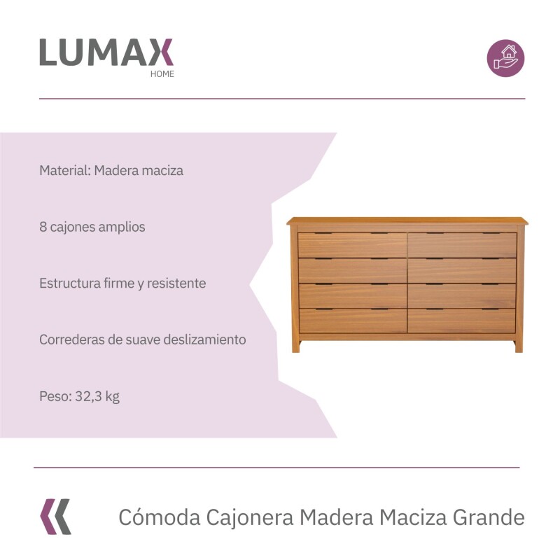 Cómoda Cajonera Madera Maciza Grande 8 Cajones Lumax Cómoda Cajonera Madera Maciza Grande 8 Cajones Lumax