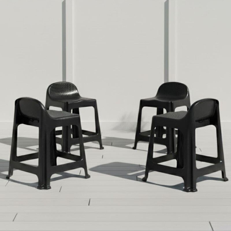 Set x4 Banqueta con respaldo apilable resistente NEGRO