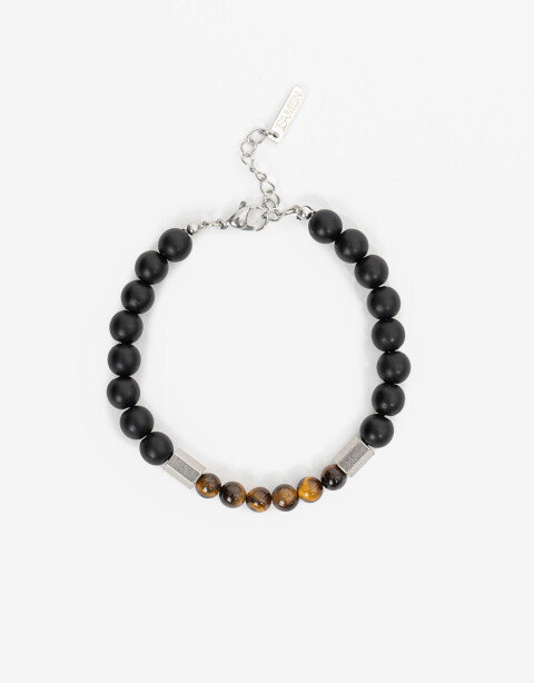 Pulseras Elásticas Piedra Pulsera Acero Y Piedra Men´s Collection - Negro