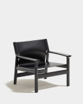 Butaca Jan de fibras de cuero reciclado reciclado negra y madera maciza de fresno con acabado negro FSC 100%