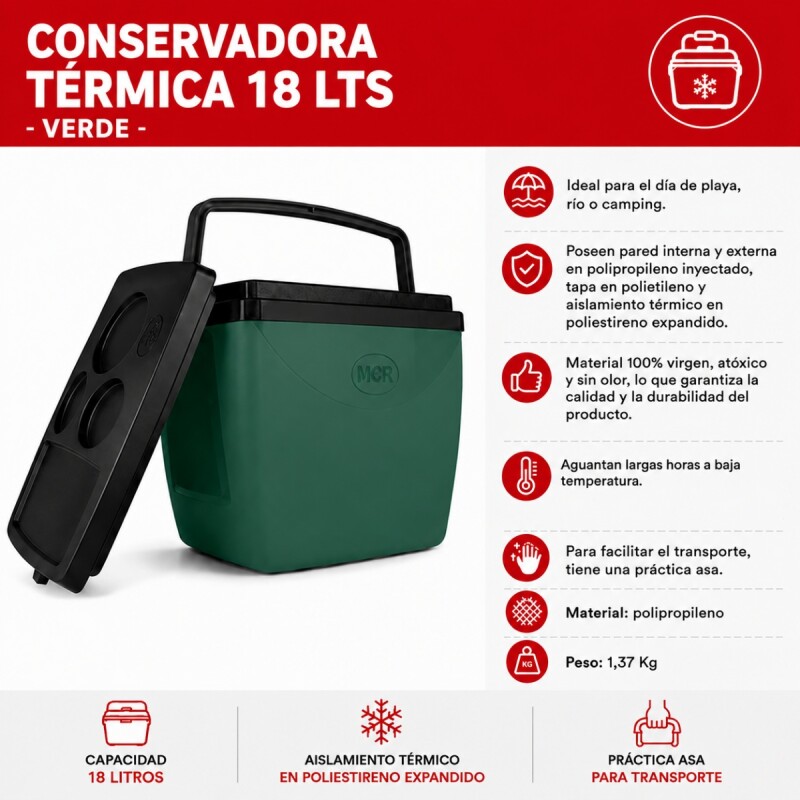 Conservadora térmica 18 lts VERDE