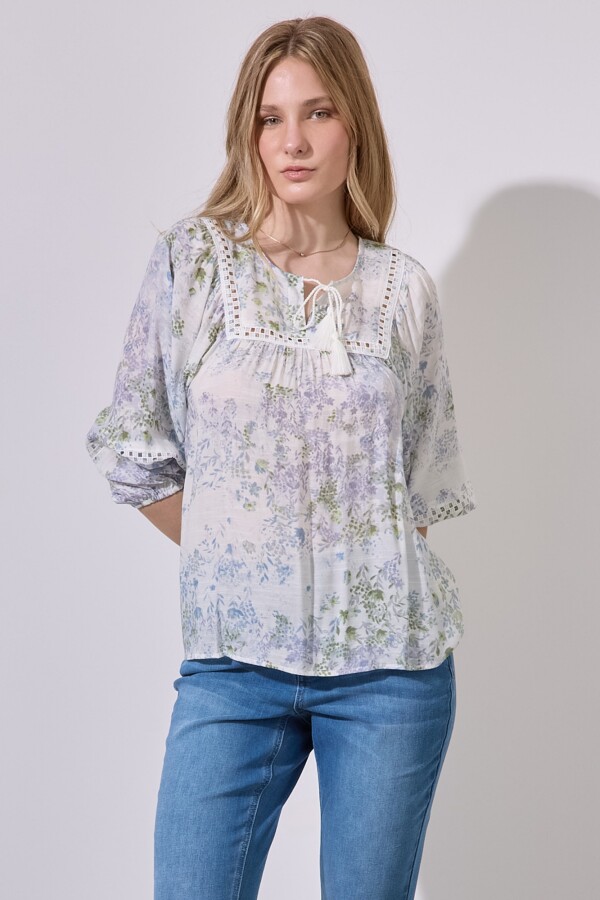 Blusa Gasa Flores CRUDO/MULTI