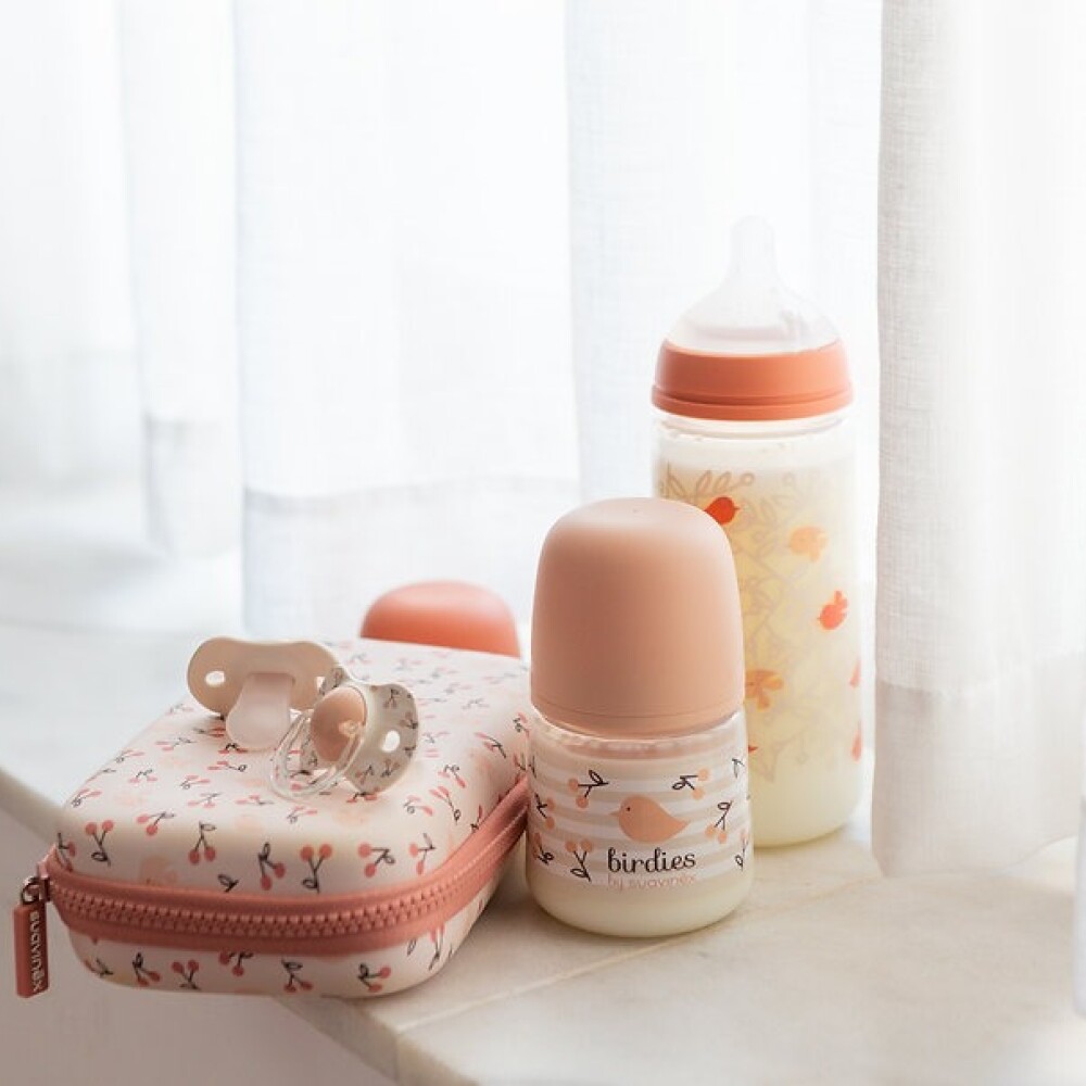 Set x2 biberones Suavinex 270ml + 360ml - Prints birds rosa