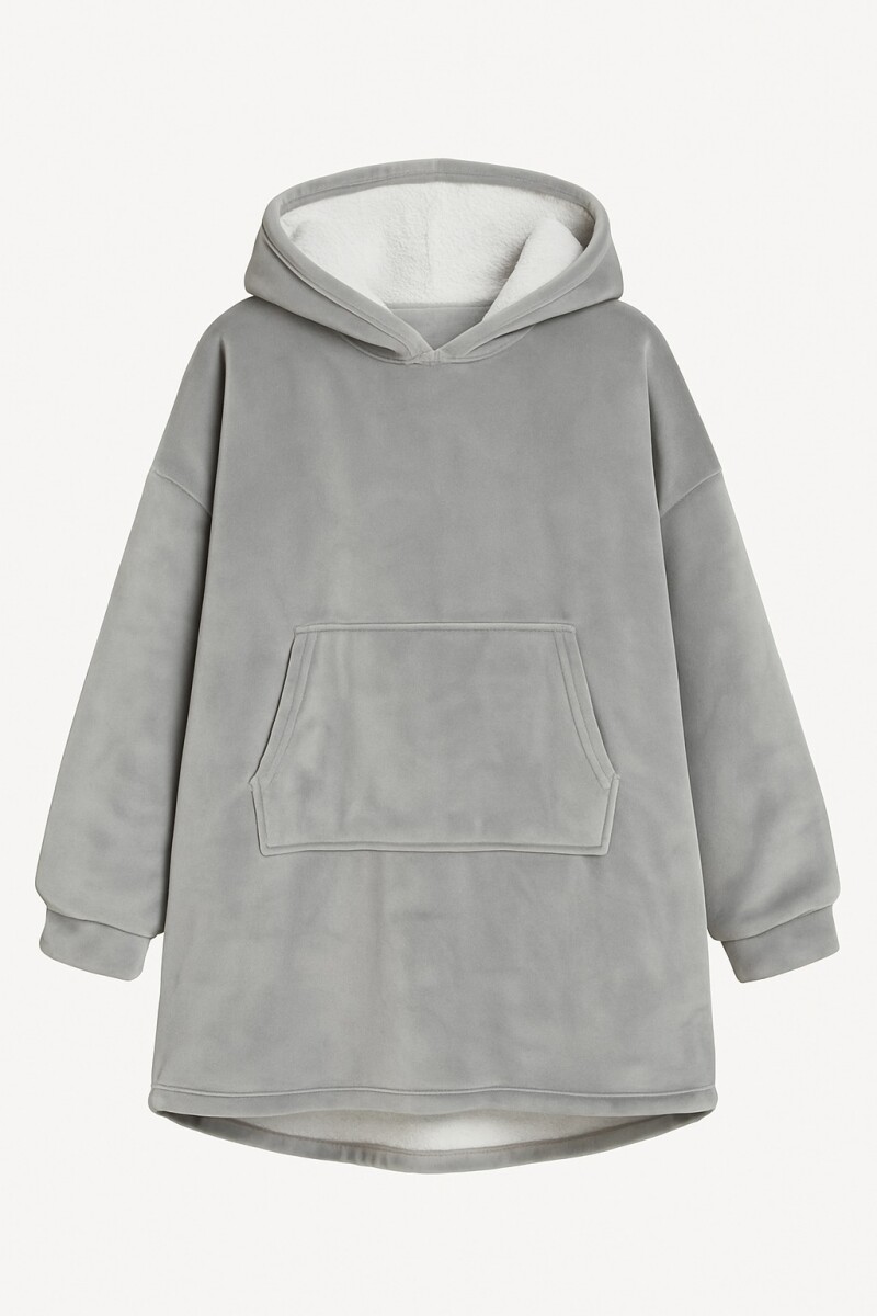 Buzo Manta Con Capucha Polar y Corderito unisex - Gris Claro 