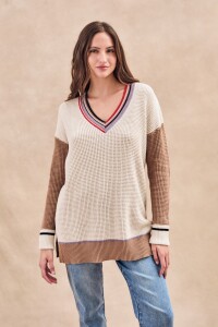 Sweater Escote V Combinado Multi
