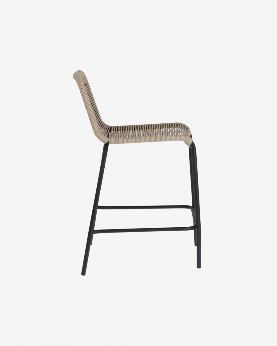 Taburete Lambton de cuerda marrón y acero con acabado negro altura 62 cm