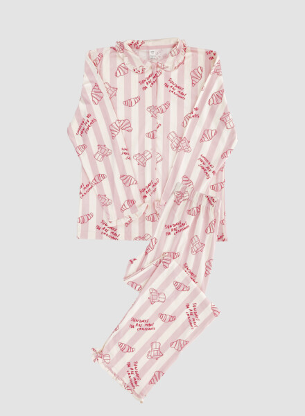 Pijama croissants flannel Rosado