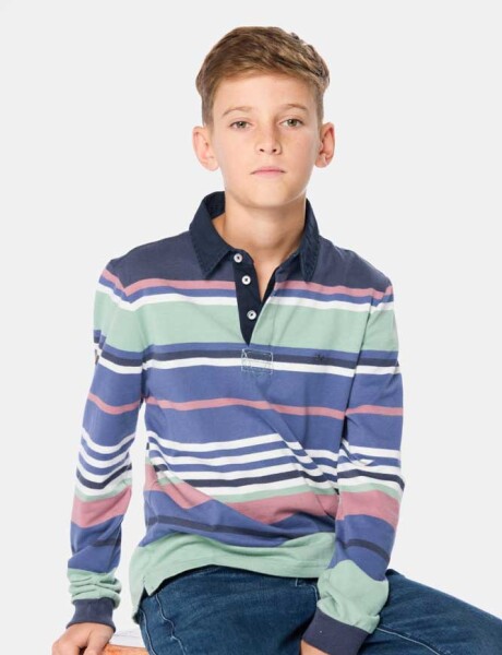 REMERA POLO RAYADA Azul