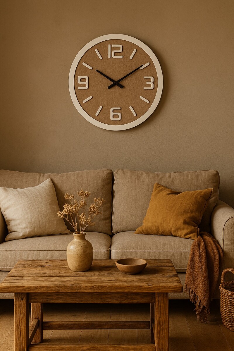RELOJ DE PARED EN MDF FONDO EN ARPILLERA 