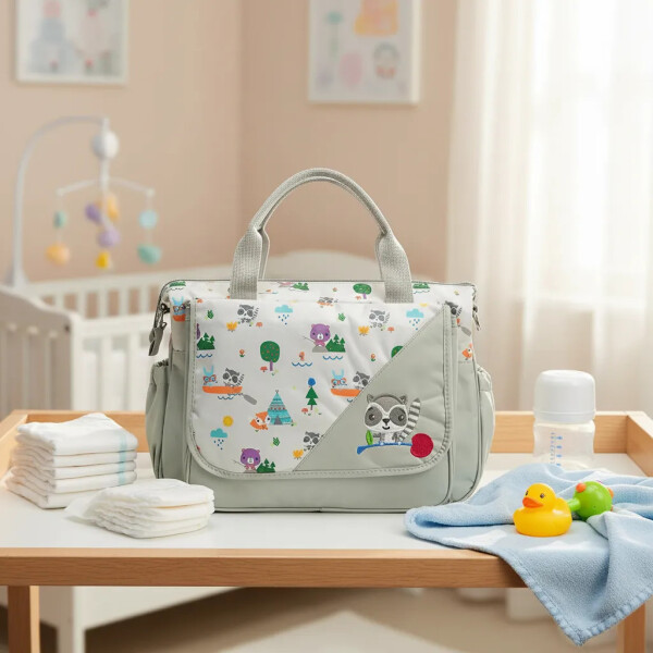 Bolso maternal, pañalero con cambiador. Mapache