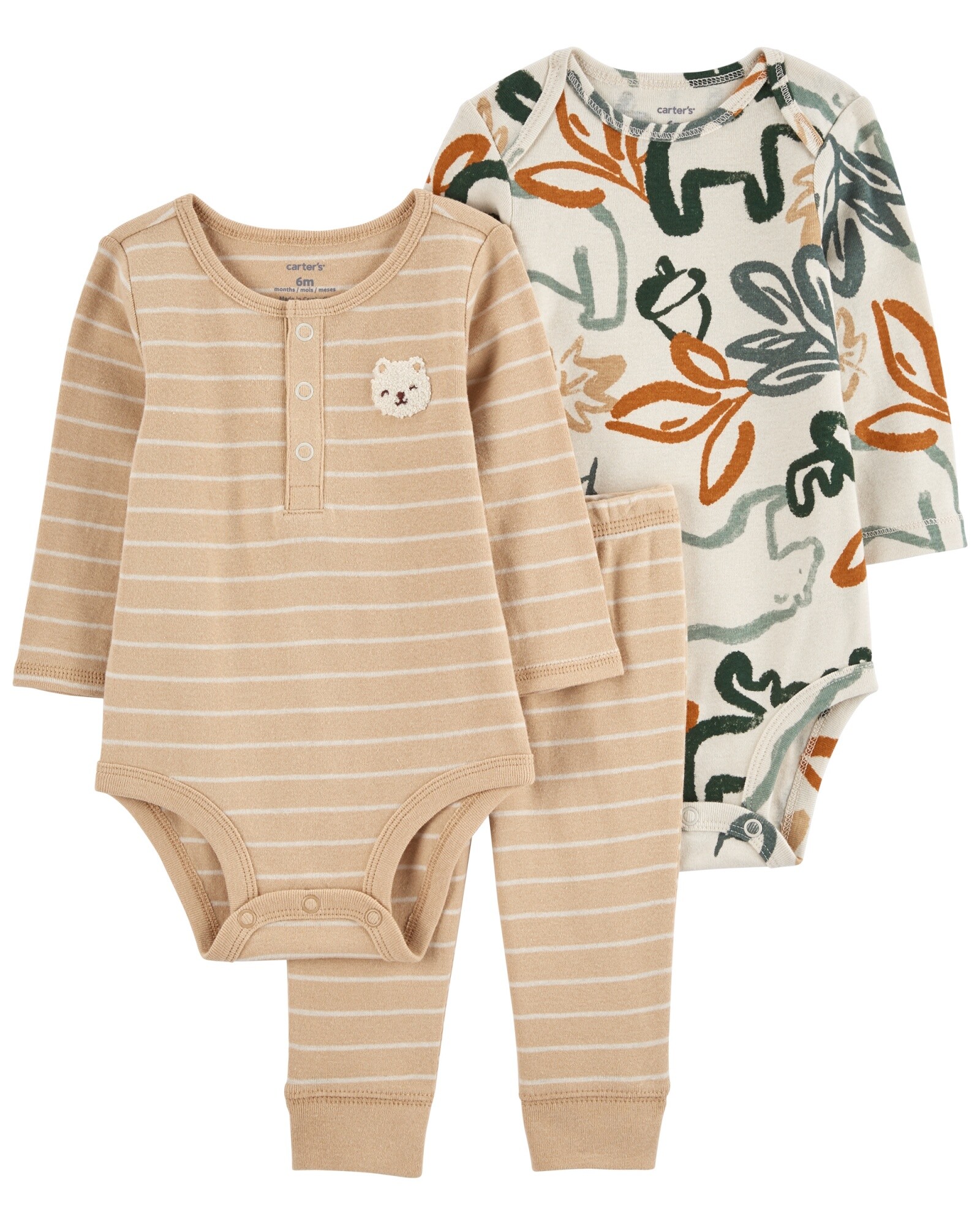 Set tres piezas de algodón, pantalón y bodies, diseño oso Sin color