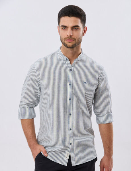 CAMISA RAYADA DE LINO CUELLO MAO Denim