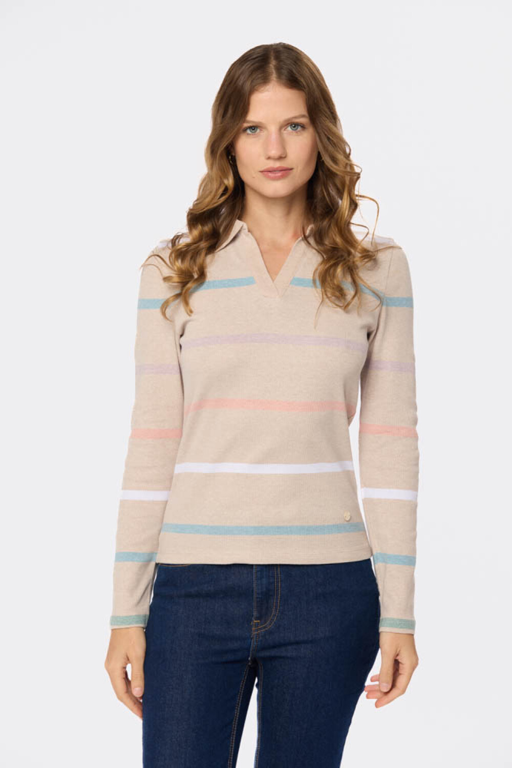 REMERA POLO RAYADA Beige
