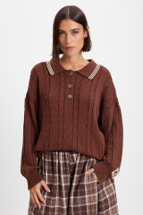 Sweater Trenzado Marron/Crudo