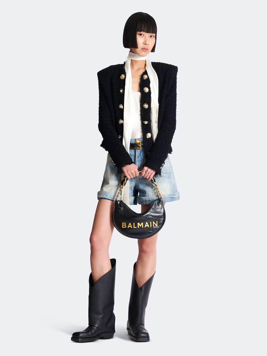 BALMAIN - BOLSO SOFT MOON DE PIEL Negro