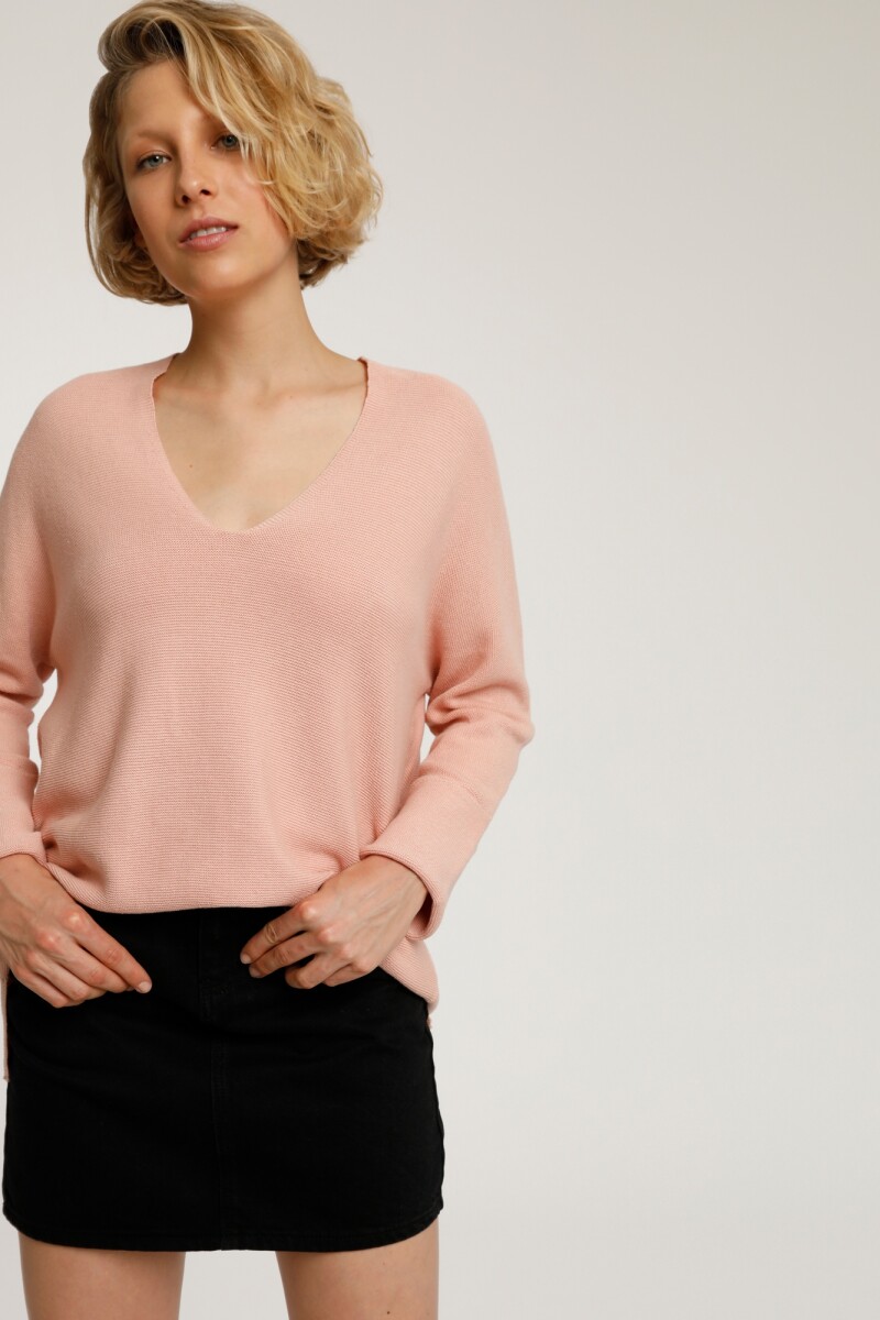 Sweater oversize escote V rosa