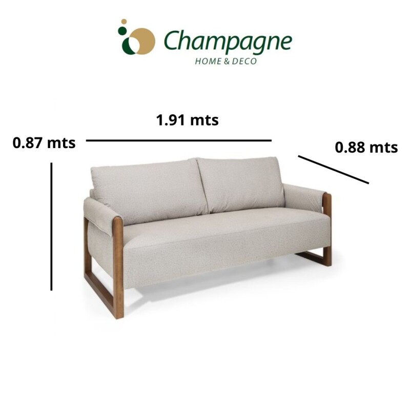 SOFA 3 CUERPOS EN TELA CLARA, BRAZOS DE MADERA. SOFA 3 CUERPOS EN TELA CLARA, BRAZOS DE MADERA.