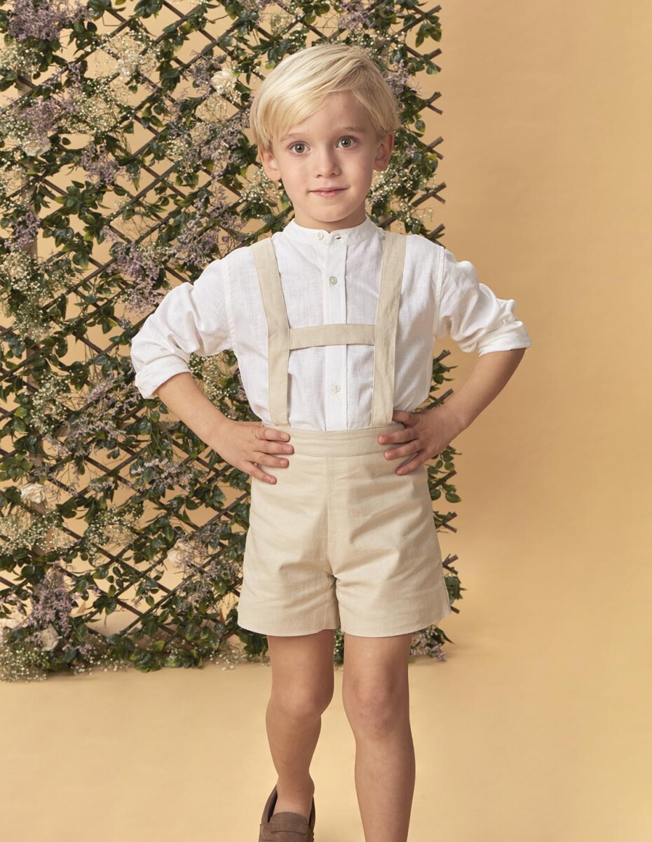 Pantalon Corto De Lino Con Tirantes - Marron 