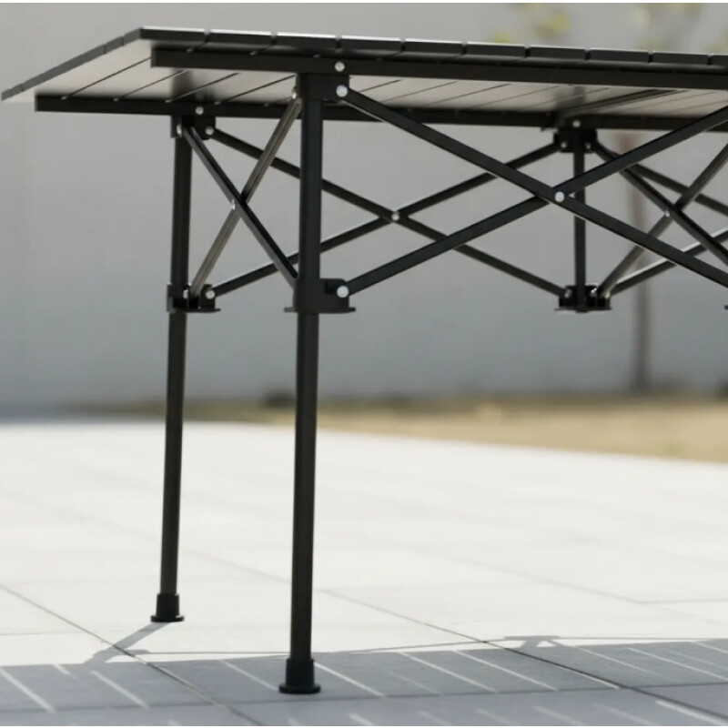 Mesa Plegable Exterior Jardín Camping Símil Madera Aluminio Negro