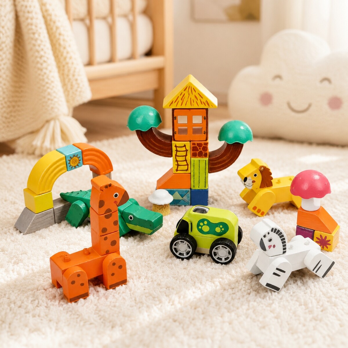 Juego Bloques Jungla Encastre Madera Animales Top Bright - Naranja 1 