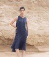 Vestido Folk Long Azul Marino