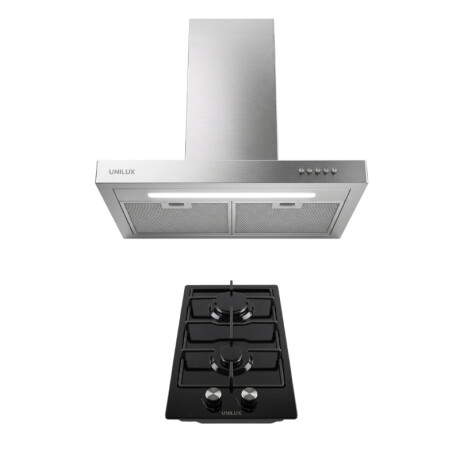 Pack Campana Ventor Acero Inoxidable 60cm Pack De Campana Extractora Ventor 60CM + Anafe A Gas Vulcano Dou 2 Negro
