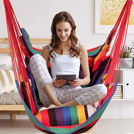 Silla Colgante Hamaca Paraguaya +2 Almohadones Jardín Balcón Naranja