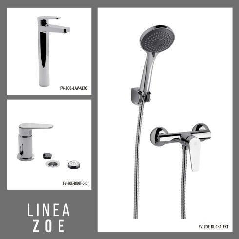 JUEGO COMPLETO DE GRIFERIA PARA BAÑO SERIE ZOE FV LAVATORIO ALTA. 000