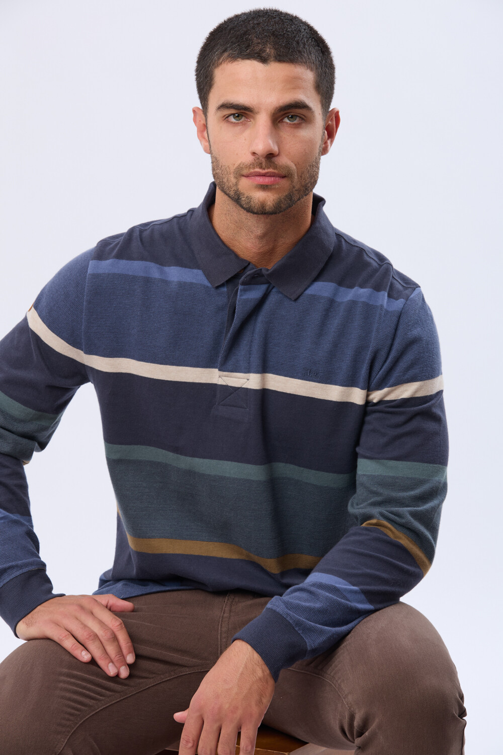 REMERA POLO RAYADA DE ALGODÓN Azul