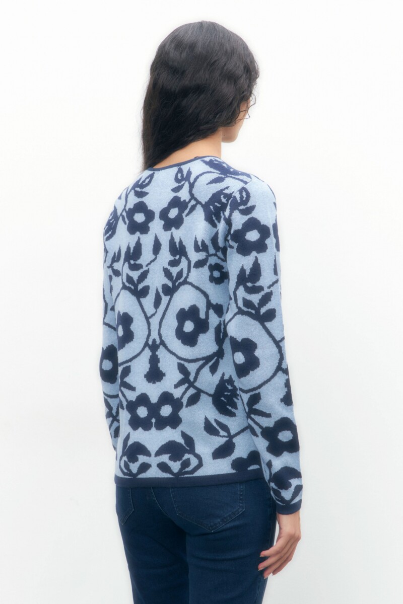 Chaqueta tejida floral celeste