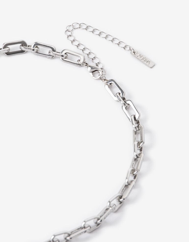 Collares Cortos Metal Collar Corto Eslabon Metálico. - Plateado Rodio