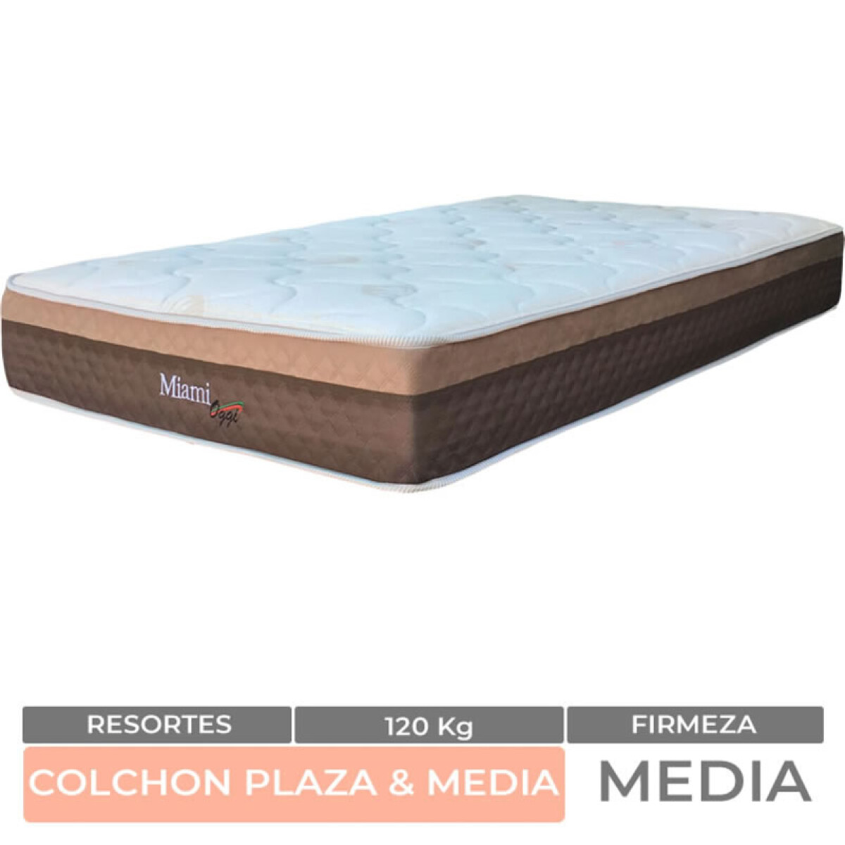 PLAZA Y MEDIA - Colchón RESORTES Plaza y Media MIAMI 110x188x25 hasta 120K 