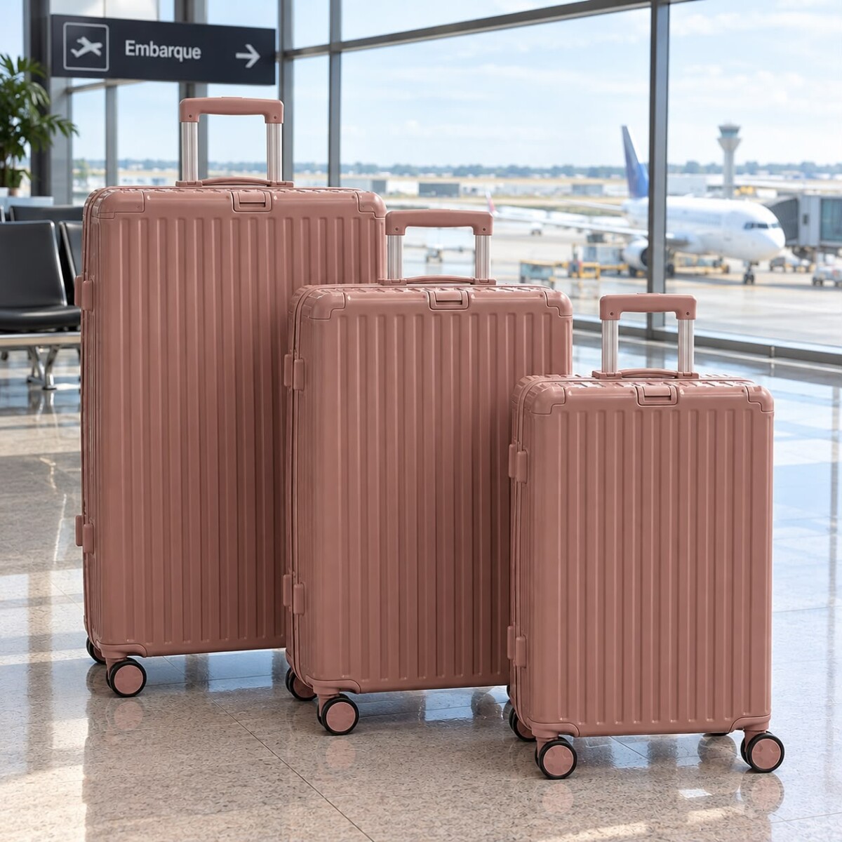 Set de Valijas Rígidas x3 con Ruedas 360° – Equipaje de Viaje - Rosada 