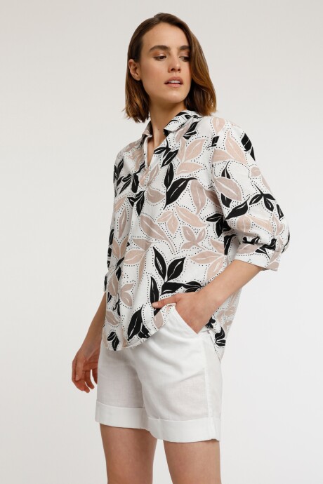 Blusa de lino estampada beige