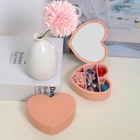Joyero con espejo en forma de corazon - 10x9x3cm Rosado