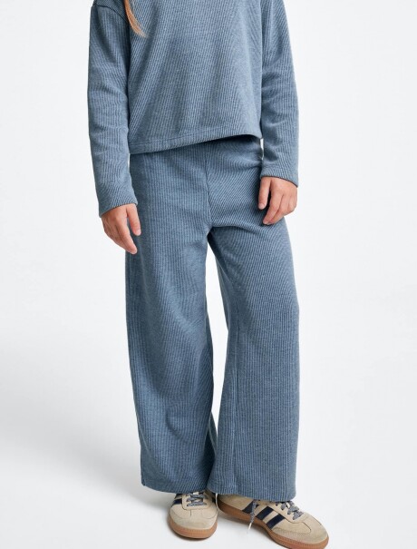 PANTALONES DE PUNTO DE PIERNA ANCHA AZUL