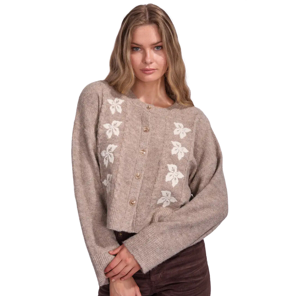 Buzo Rhythm Blanca Floral Crop Cardigan - Beige 